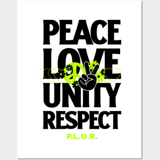 PEACE LOVE UNITY RESPECT (green/black) Posters and Art